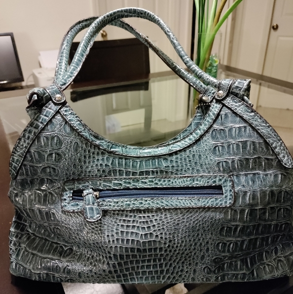Nicole Miller Blue Crocodile Embossed Handbag - Picture 2 of 7